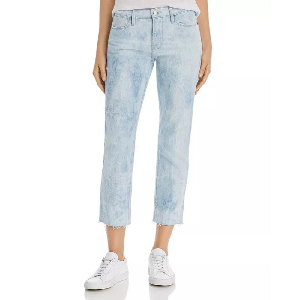 NWT Frame Le High Straight in Cloud Tie Dye Raw Hem Stretch Crop Jeans 24 - Picture 10 of 13